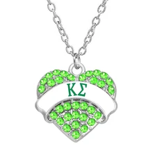 Yeşil Rhinestone kristal kakma kalp kolye kolye Kap Sigma yunan alfabe Charm öğrenci derneği takı kolye