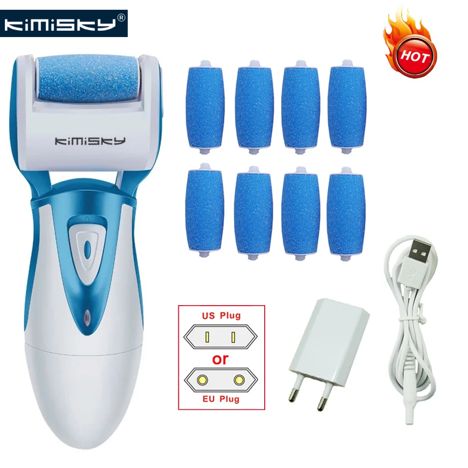 

KIMISKY Blue Smooth Rechargeable Electric Pedicure Tools Foot File callus Remover Scholls file Foot Care Tool 2-9 Roller Heads