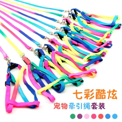 

Colorful Rainbow Pet Dog Collar Harness Leash Soft Walking Harness Lead Colorful and Durable Traction Rope Nylon