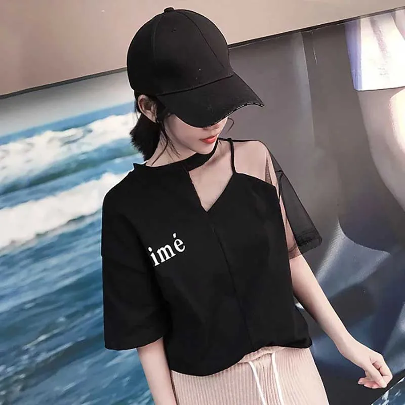 

Transparent Top 2019 Harajuku Letter Women Shirts Fashion Fight Harajuku Shirt Short O-Neck Streetwear Personality t-shirt
