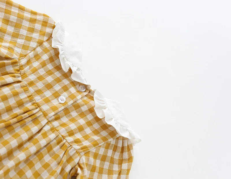 Long Sleeve Girls Dress in Girls' Dresses for Partry and Wedding Princess Dress Peter Pan Collar Yellow Plaid Baby Girls Dresses (10)