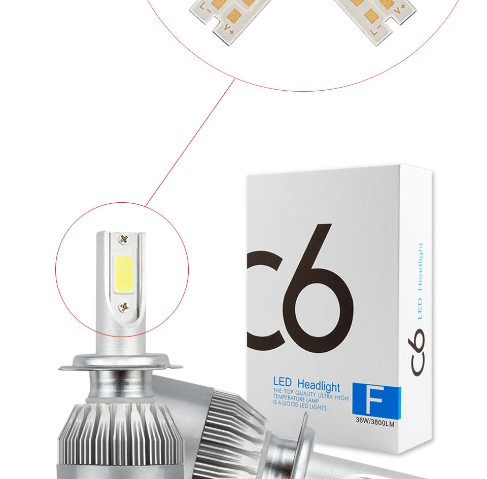 2pcslot COB LED Light Chip for Replacing C6 Car Headlight Bulb H1 H4 H7 COB Chip On Board for C6 Auto Lamps Lighting Source (6)