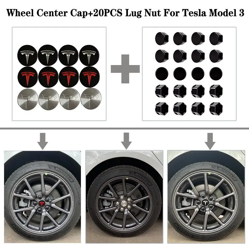 3 вида цветов колпачки для ступицы колеса из нержавеющей стали+ 20 шт. колпачки для гайки колеса для Tesla модель 3