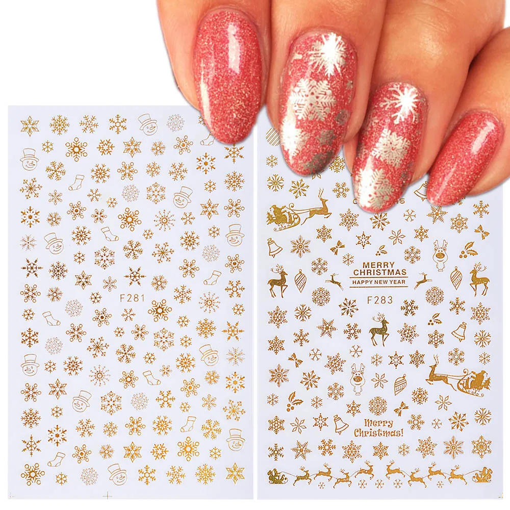

1 pcs Christmas 3D Nail Sticker Decal Snowflake Nail Sticker Tip Gold Silver Nail Wrap Manicure Nail Art Decoration TRF267-284-1