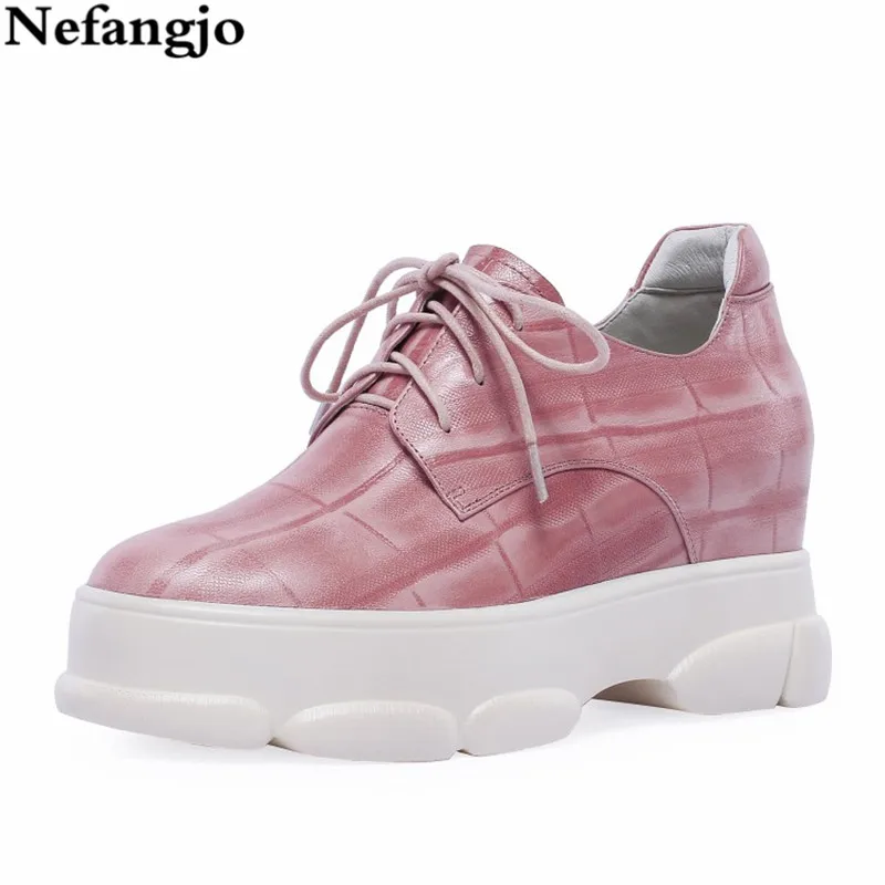 

Nefangjo 2019 Spring New Shoes Women Fashion Real Leather Lace-up Flat Shoes Casual Non-Slip Breathable Sweat zapatos de mujer