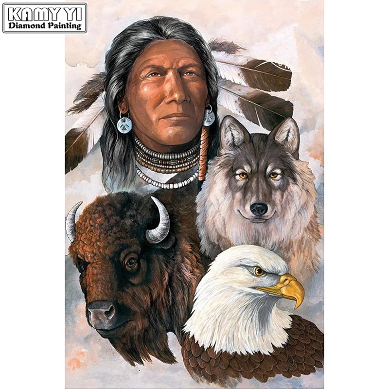 3D Diamond Cross Stitch Kits Diy Embroidery Home Decoration Picture Of Rhinestone diamond Painting Mosaic Indian With Animals_