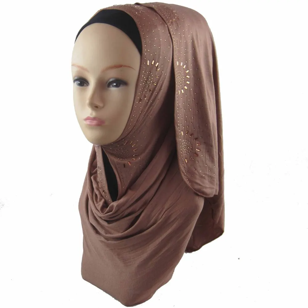 Мусульманский Хиджаб новейшая мода повязка на голову из хлопка Очаровательный шарф и шали для женщин заклепки исламский хиджаб 20 клолорами