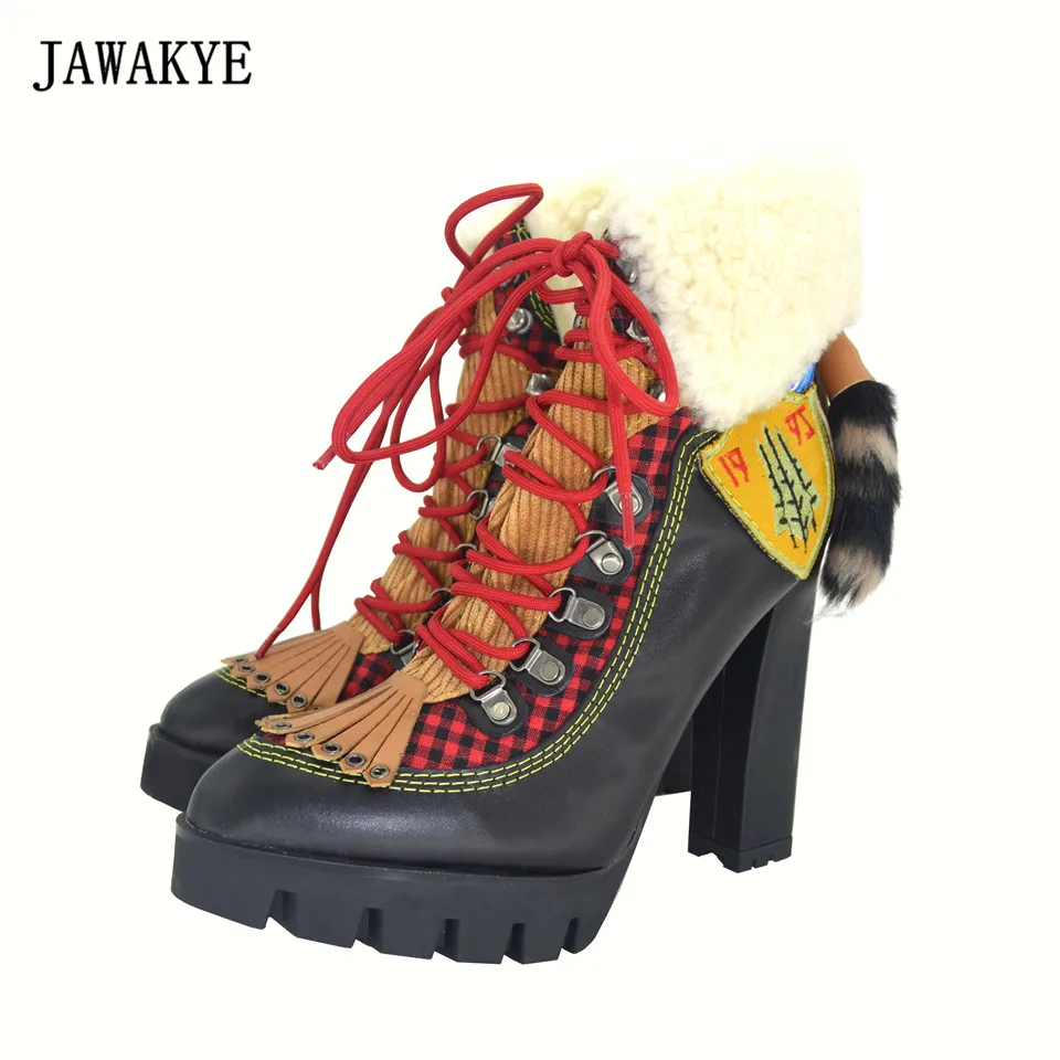 chunky heel boots with fur