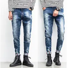 Мужская Разработанный Прямые Slim Fit Байкер Почесал Джинсы Брюки Тощие Джинсовые Брюки