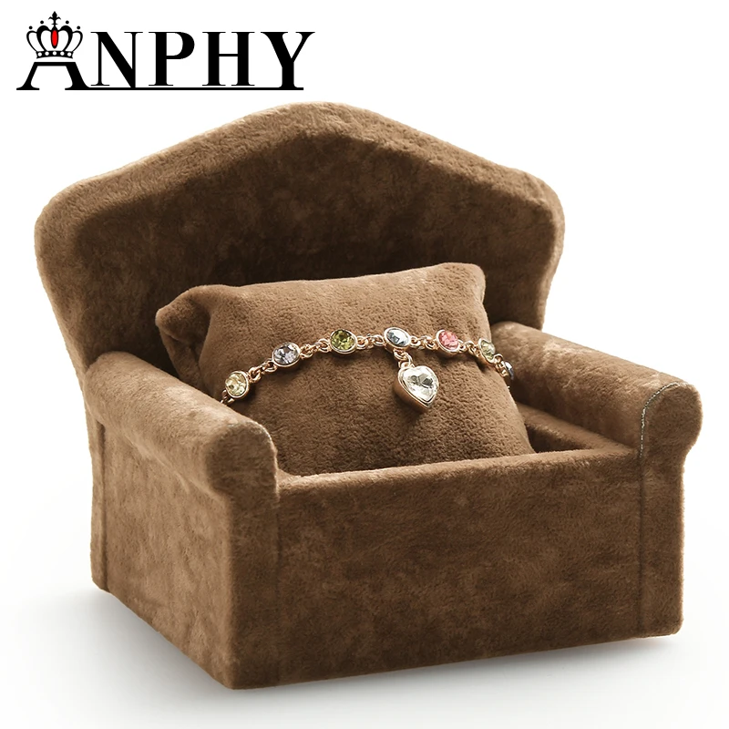 

ANFEI Brown Velvet Bangle Bracelet Jewelry Display Stand Soft Sofa 1 Pillow Exhibitor Watch Carrying Storage Jewelry Display Box