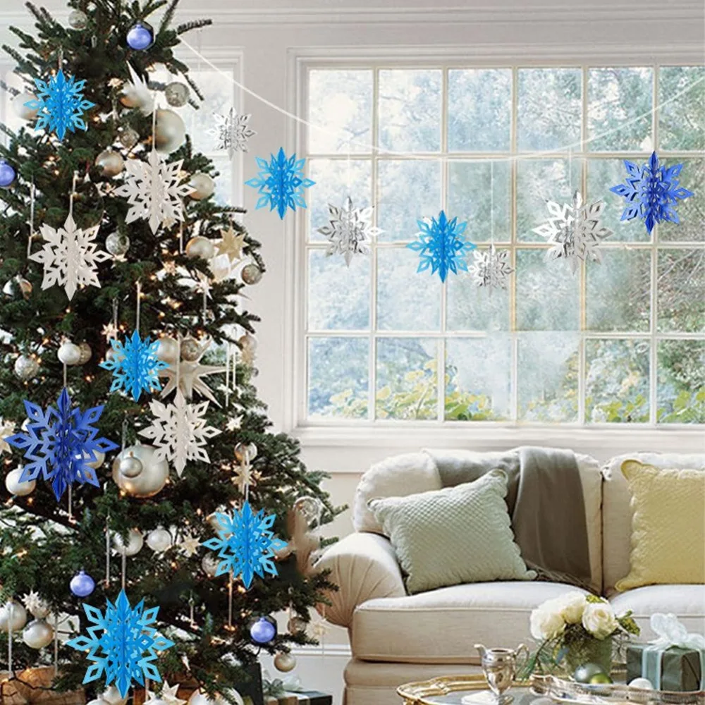 6 Pcs/Set Christmas Decor 3D Snowflake Paper Fans Winter New Year''s