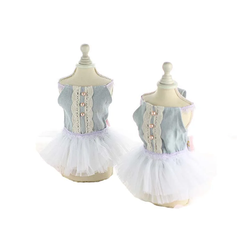 

Summer Cool Denim Sling Pet Dog Dresses Lovely Lace Edge Girl Dress for Dogs Chihuahua Wedding Dress Pet Casual Tutu Skirt 10A