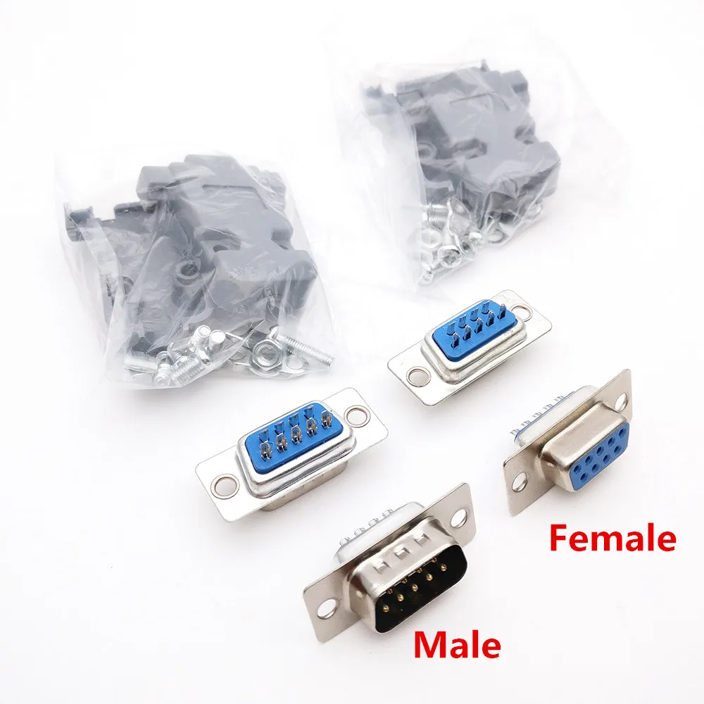 

(10pcs/lot) RS232 Parallel Serial Port DB9 9 Pin D Sub Male/Female Solder Connector + Plastic Shell Cover