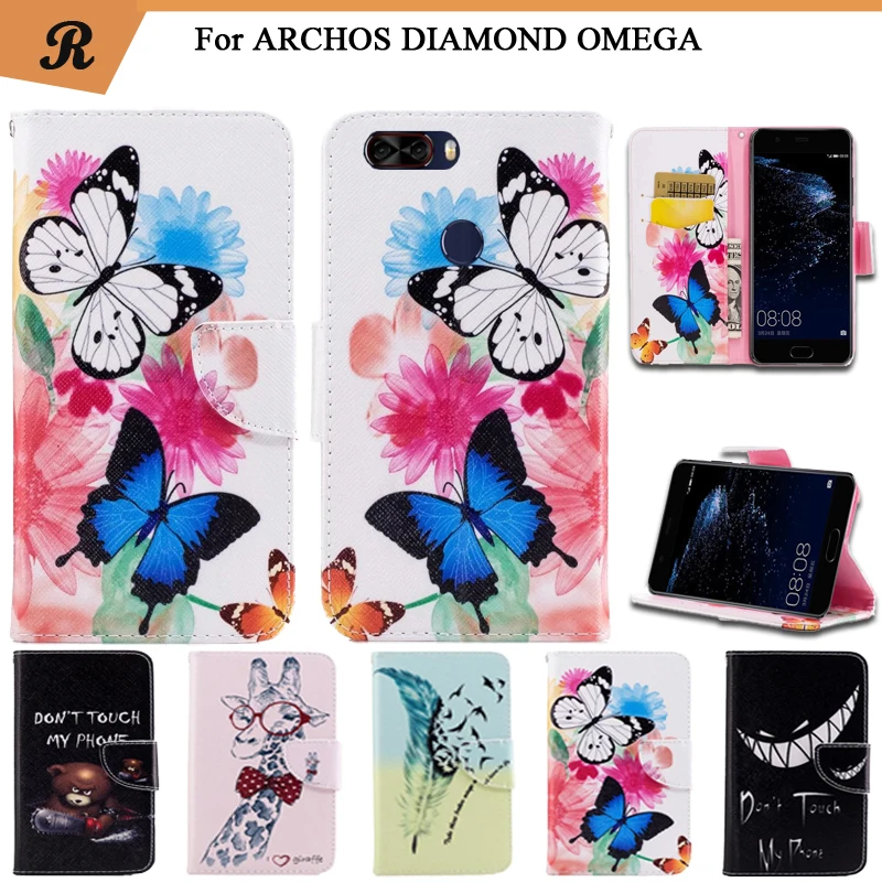 

Painted Wallet Flip Case For ARCHOS DIAMOND OMEGA PU leather Card Slot Stand bag Cover fundas with Strap