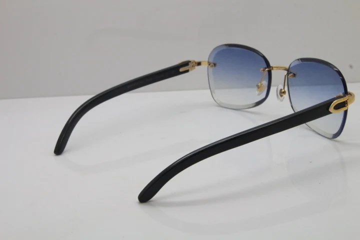 2018 New Cartier Rimless  T8200847 Black Buffalo Horn Sunglasses in Gold Blue Lens (8)