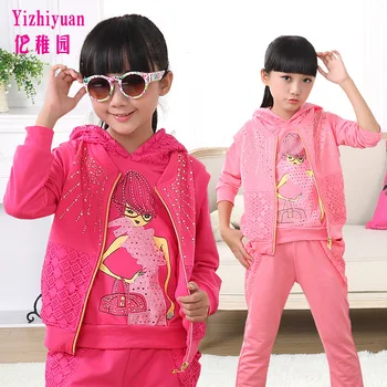 

Girls Suit Children Sport Long-sleeved Virgin Suit New 2016 Autumn Outfit Cuhk Three-piece Suit Children's Wear Girls Set