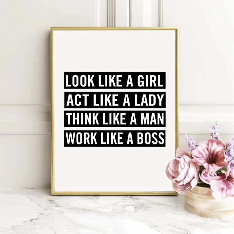 

Work Like A Lady Boss Canvas Art Prints and Poster , Girls Inspirational Wall Art Painting Black and White Typography Print