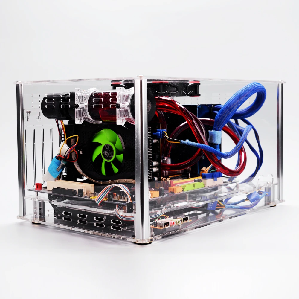 QDIY PC-D889XMS горизонтальный MircoATX HTPC акриловый прозрачный для очистки стола ПК водяного охлаждения чехол для компьютера