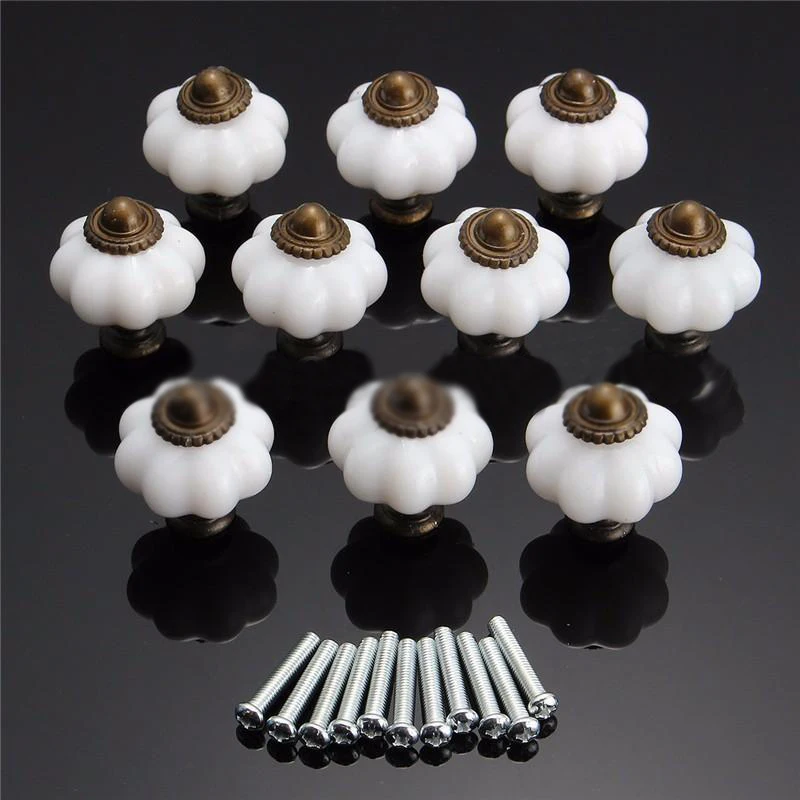 10pcs Furniture Handle Pumpkin Ceramic Door Knobs Cabinet Knobs Handles for Furniture Drawer Cupboard Kitchen Pull Handle MAYITR