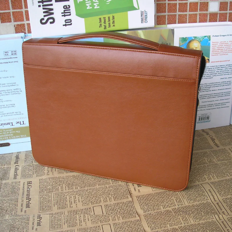 A4 zipper leather document folder bag business file folder leather ring