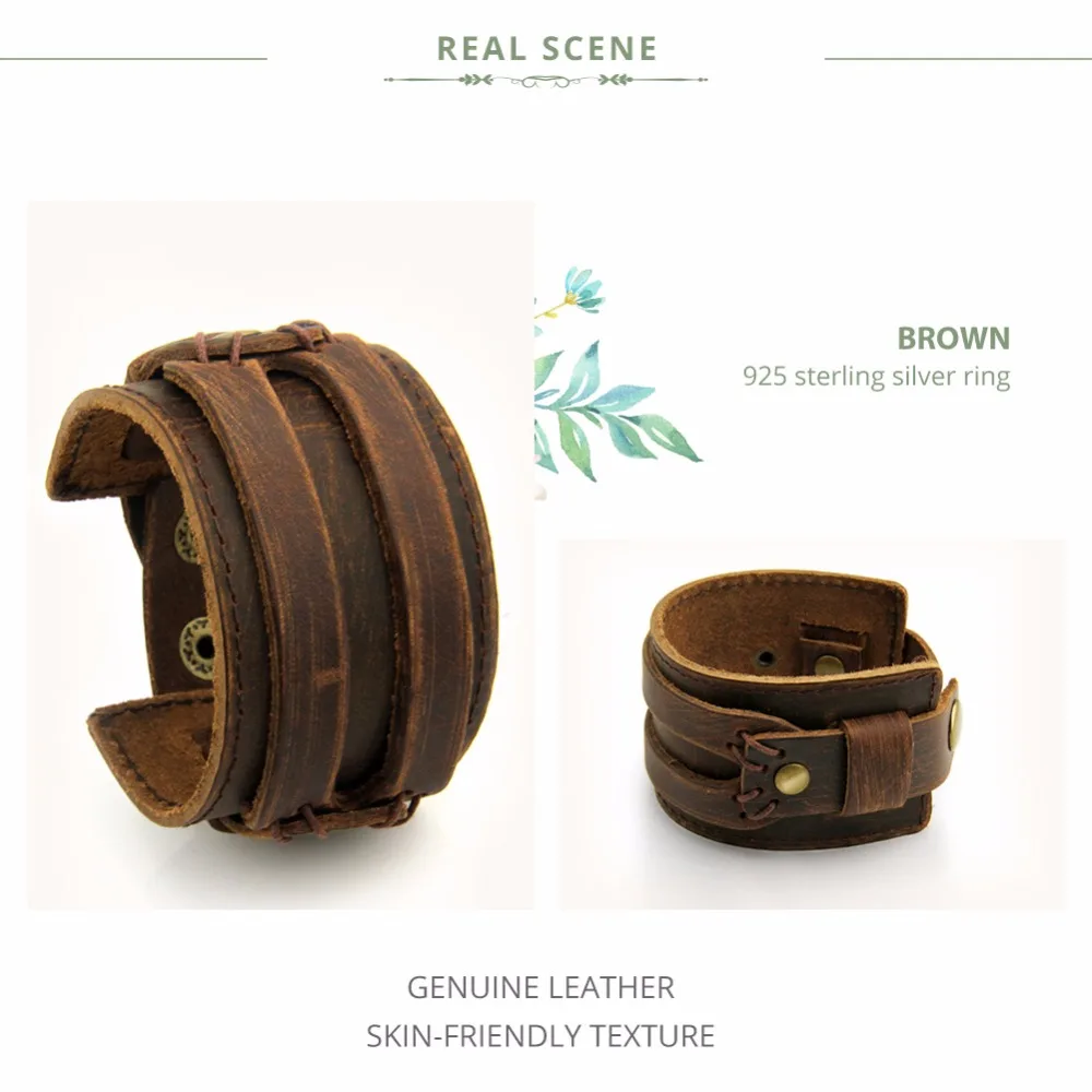 Браслет манжета мужской кожаный с двойным широким ремешком|bracelet rope|bracelet fashionfashion