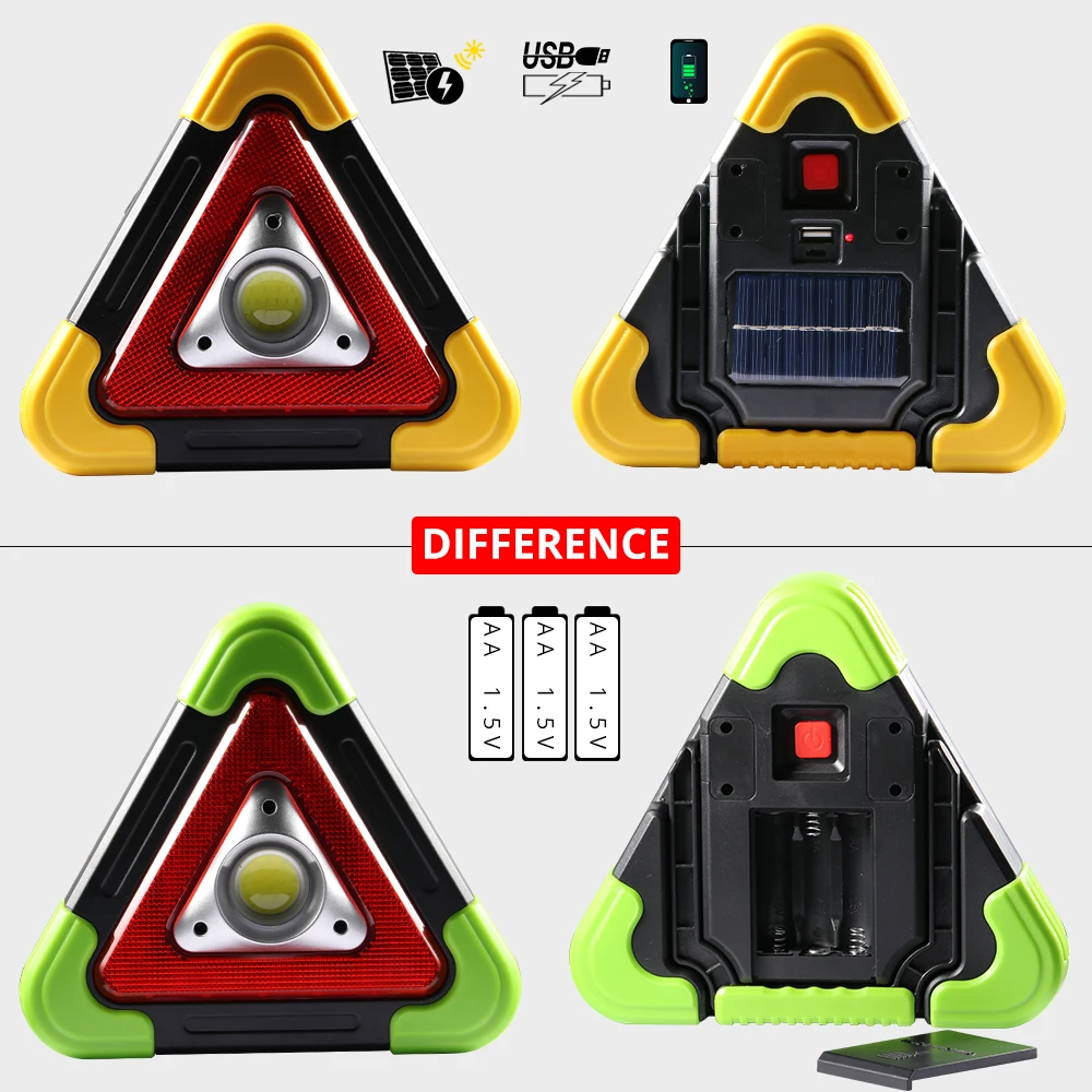 Многофункциональный COB перезаряжаемый треугольник аварийный портативный прожектор светодиодный рабочий свет Солнечная энергия ремонт автомобиля Кемпинг аварийная лампа