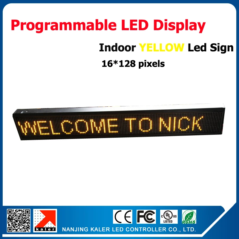 

Free shipping 16*128 dots indoor led sign programmable message scrolling board waterproof yellow led screen for advertising