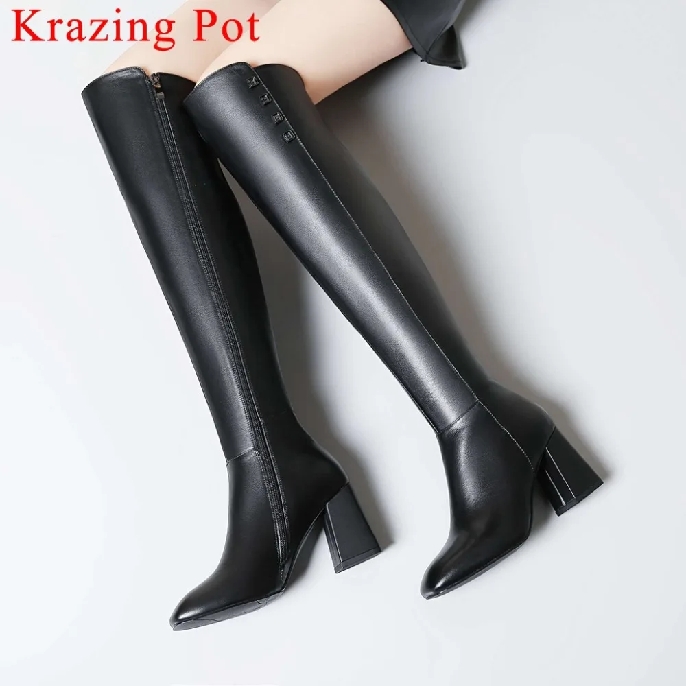 

2018 genuine leather high shick heels rivets decoration thigh high boots european design fahsion runway zipper woman boots L07
