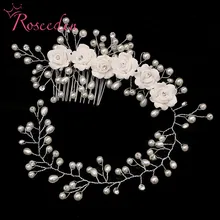 Гребни невесты ручной работы для волос, Цветочная повязка на голову, женские жемчужные украшения, ободок для волос, свадебная тиара, свадебные аксессуары, украшения для волос RE1