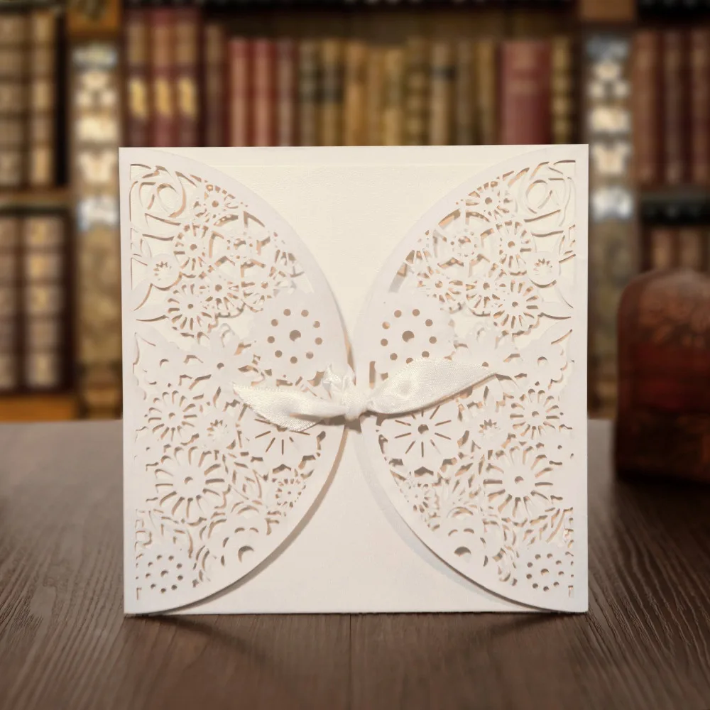 

KAZIPA 25pcs A Set Laser Cut Invitations Cards, Lace Invitation Kit for Wedding Bridal Shower Birthday Party