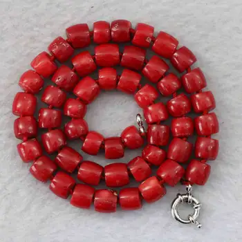 

red natural coral 8-10mm irregular cube abacus beads chains necklace semi-precious stone jewelry making 18inch B1023