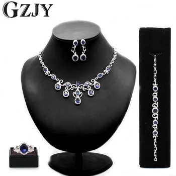 

GZJY Luxury Wedding Bridal Jewelry Sets Zircon Gold Color Wedding Jewelry Necklace Earring Ring Bracelet Sets for Women