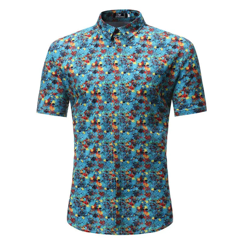 Новое поступление мужская гавайская рубашка мужская повседневная Camisa Masculina с принтом 13 цветов пляжные рубашки с коротким рукавом брендовая одежда 3XL - Цвет: S107