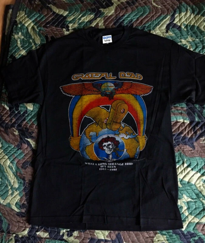 Винтажная Футболка Grateful Dead 1981 What Long stranged Trip is Tour REPRINT | Мужская одежда