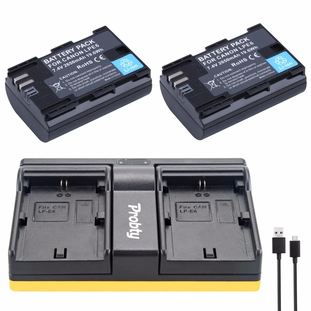 2pcs 2650mAh LP E6 LPE6 LP E6 Camera Batteries Battery AKKU + Charger