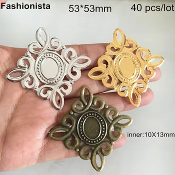 

40 pcs -53*53mm Rhombus Setting Connectors Gold Silver Bronze Metal Stamping Filigrees Jewelry Findings Base Blank Charms