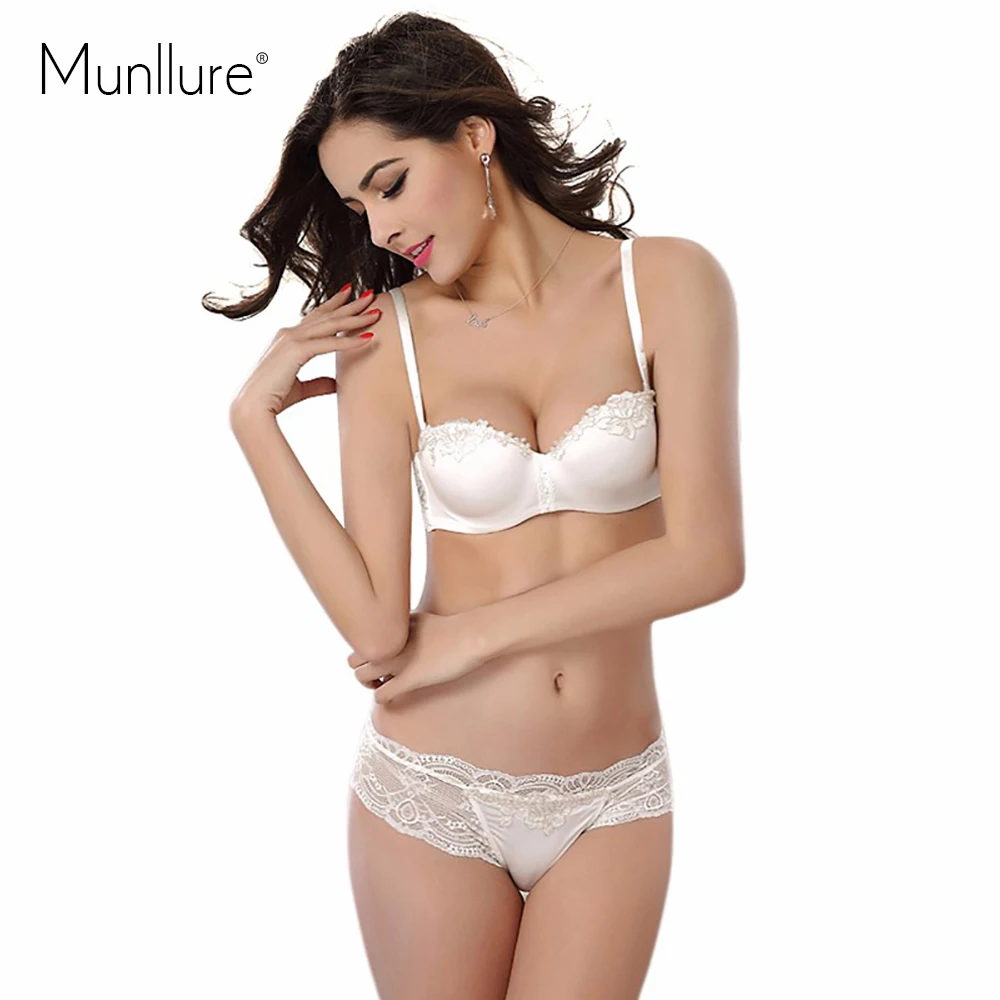 

High-end white bridal gown bra, 1/2 half a cup of antiskid article underwear embroidery Comfortable gather bra set