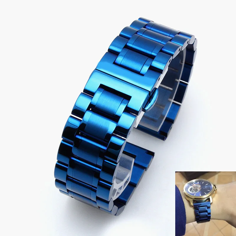 Высокое качество синий браслет из нержавеющей стали ремешок для часов для мужчин и женщин металлический универсальный ремешок 18 мм 19 мм 20 мм 21 мм 22 мм аксессуары для часов