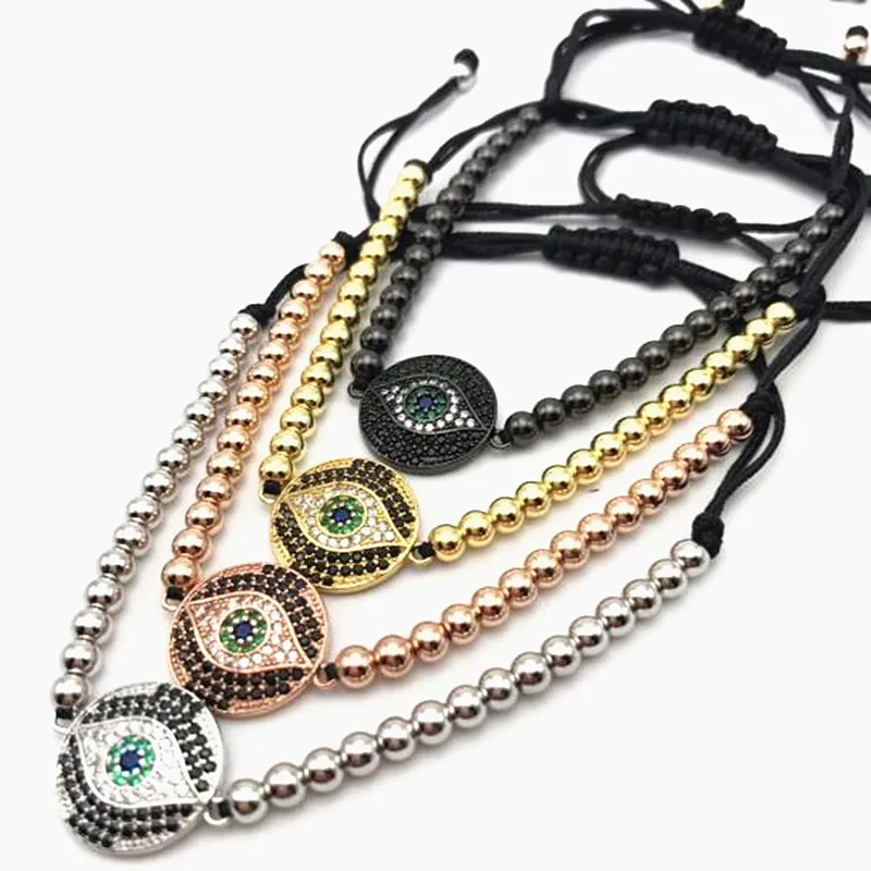 1 шт. мужской браслет Nine Brand Черный CZ злой зеленый глаз плетение Macrame ювелирное