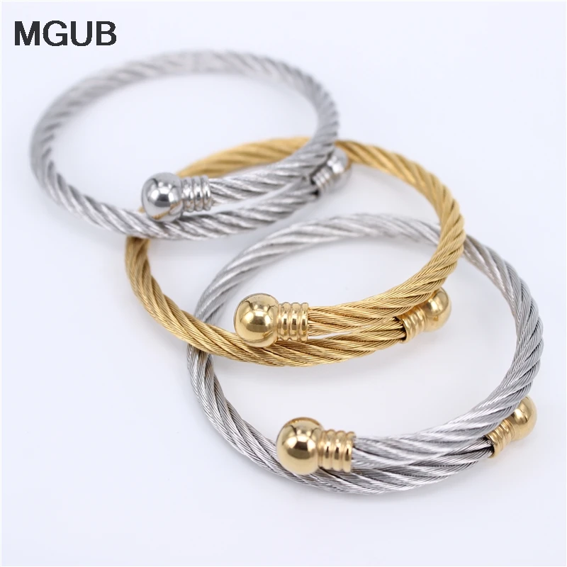 Wholesale Factory Price Three styles Adjustable Open Cuff Men Women Bracelets Trendy Stainless Steel Simple Bangles LH752