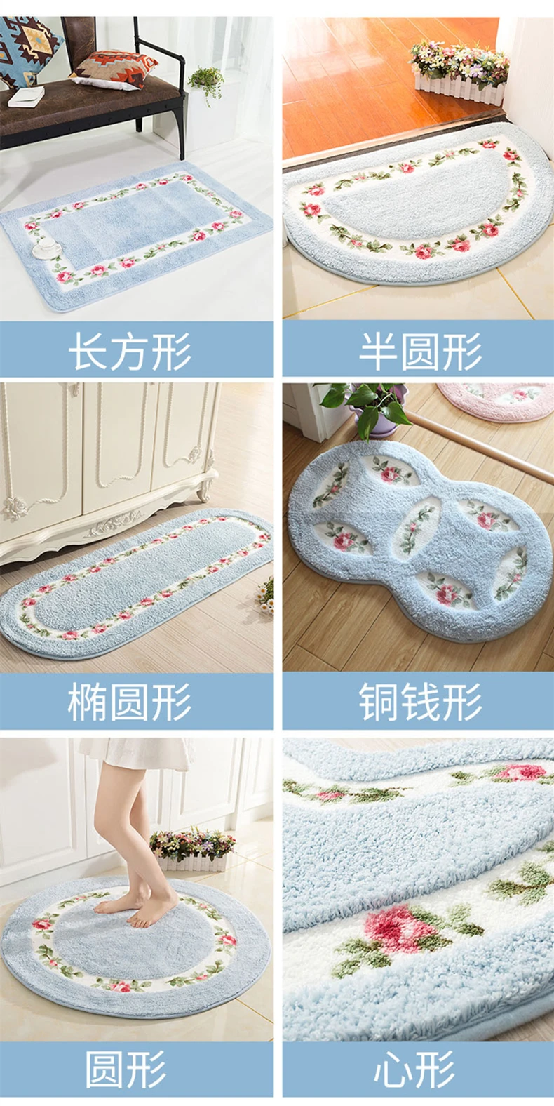 6 Sizes Square Doormat Floor Carpet for Living Room Bedroom Hallway Water Absorption Non-slip Bathroom Mat Toilet Rug Foot Pad