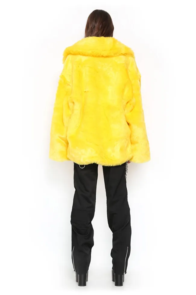 Faux Fur Coats Women Thick Brand Steetwear Streetwear Female Yellow Fur Coats And Jackets Winter Warm Fur Coat