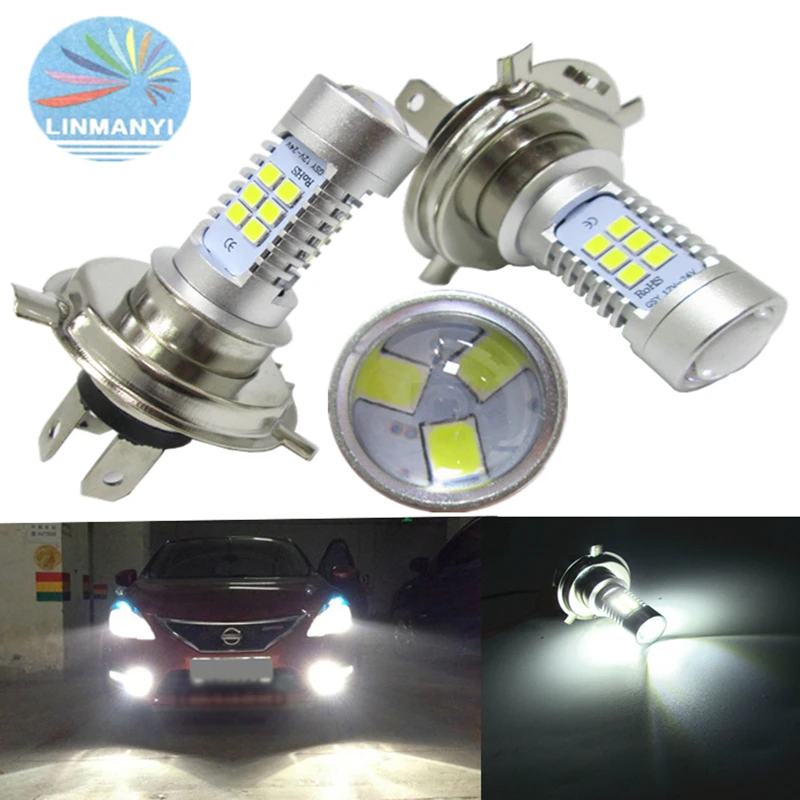 

2PCS H4 21W 2835 21 SMD 900LM 6000K Super bright Car Led Fog Lights With Len Car Rear Light Fog Lamps Driving lights White 12VDC