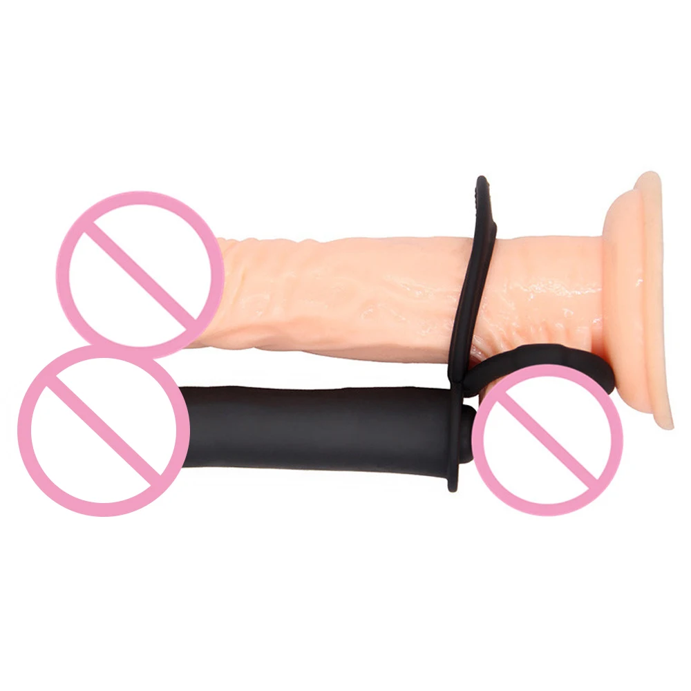 Vibrating Dildo with Penis Rings Strapon Phallus Double Penetration Vaginal Silicone Anal Plug Sex toys 1