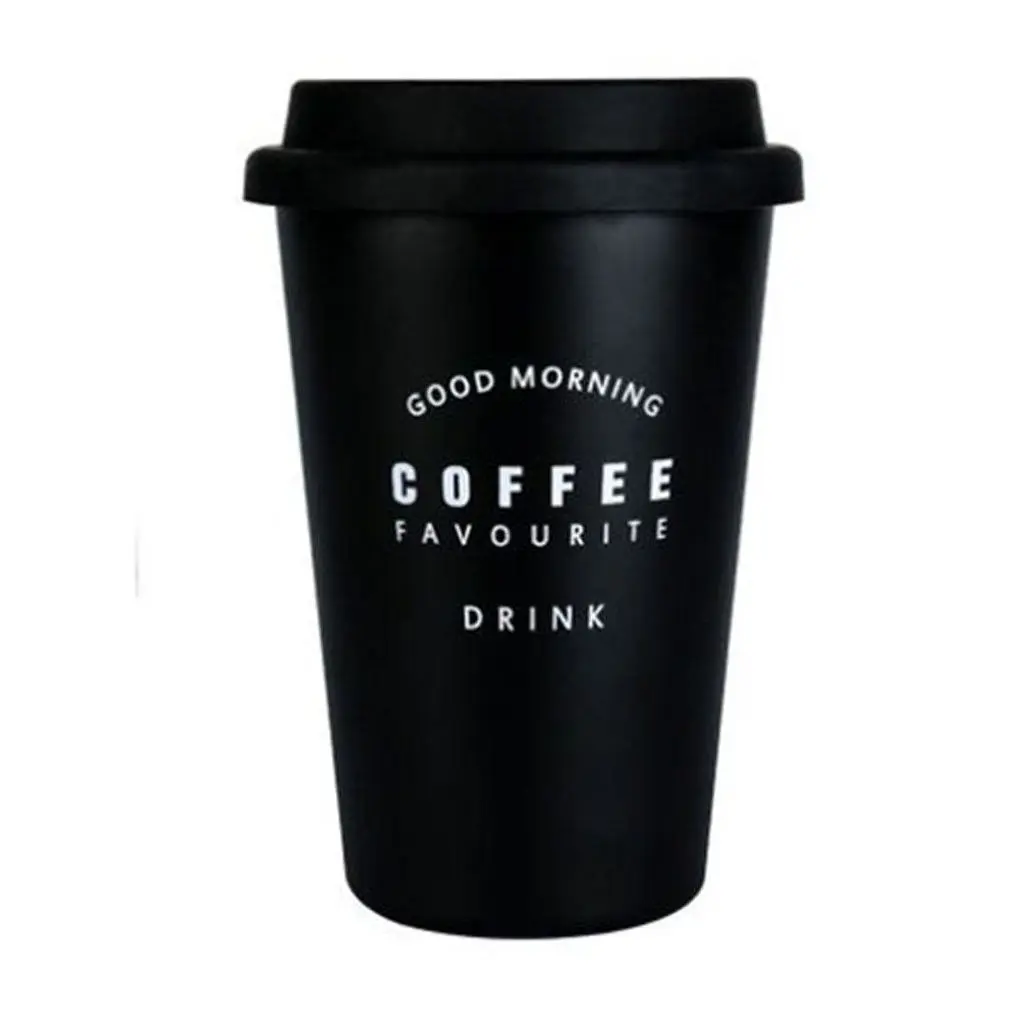 Многоразовые кофейные кружки из нержавеющей стали с крышкой, креативная чашка для офиса, дома, путешествий, студенческий подарок - Цвет: Cofifee black