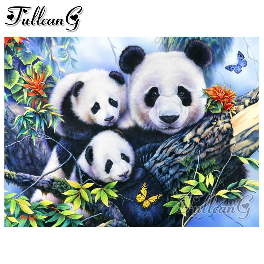 

FULLCANG 5d diy diamond painting panda family animals diamond embroidery sale mosaic cross stitch full square/round drill FC499