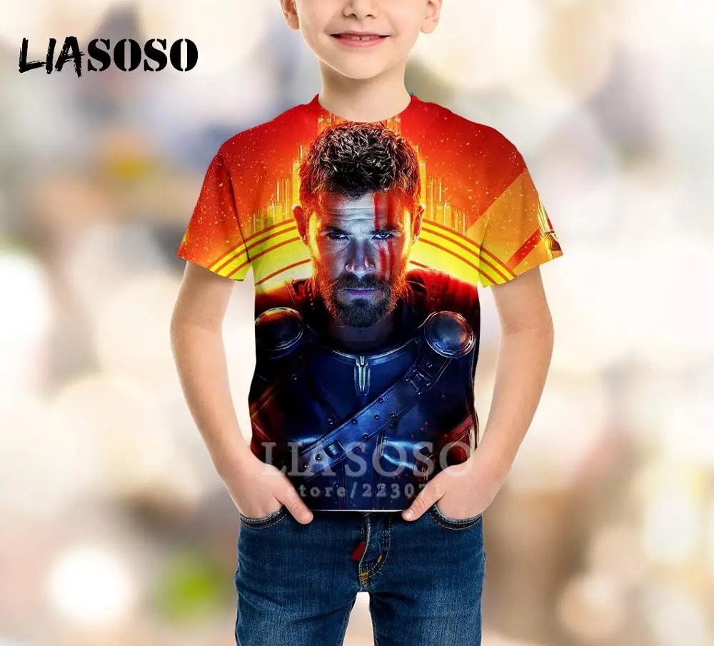 

LIASOSO Summer New Children Loki Sweatshirt 3D Print Movie Thor T Shirt Kids Top Boy Girl Short Sleeve Top Baby Pullover B092-02