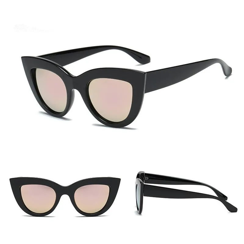 Retro Thick Frame Cat Eye Sunglasses Women Ladies Fashion Brand Designer Mirror Lens Cateye Sun Glasses For Female