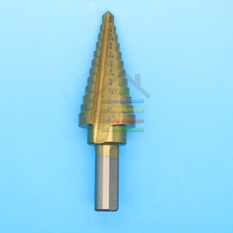 

New HSS 12 Steps Titanium Coated Step Core Drill Bits Wood Drilling Hole Saw Power Tools 3/8 Shank Step 3/16 To 7/8