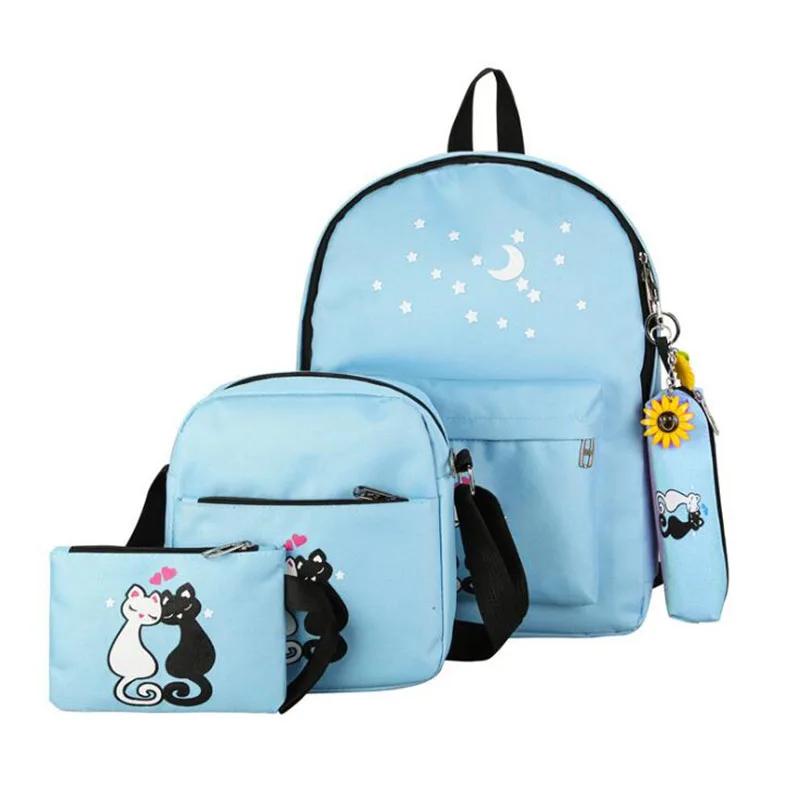 

1 Set Fashion School Bags for Teenage Girls Schoolbag Children Cute Animal Print Canvas Backpack Kids Cat Bag Pack with Pendent